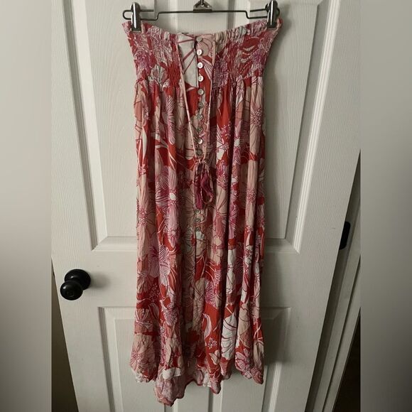 C & C CALIFORNIA High Waist Button Front Ruffle Hem Floral Gypsy Maxi Skirt Sz M - Picture 2 of 6